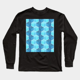 Cube pattern in teal blue chevron Long Sleeve T-Shirt